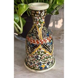 Moroccan Ceramic Bud Vase Home Decor Multicolor Hand Painted Boho Ethnic Artisan